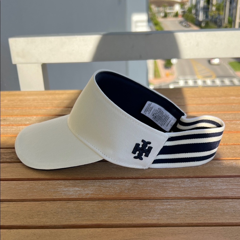 Tory Burch Navy and White Striped Visor